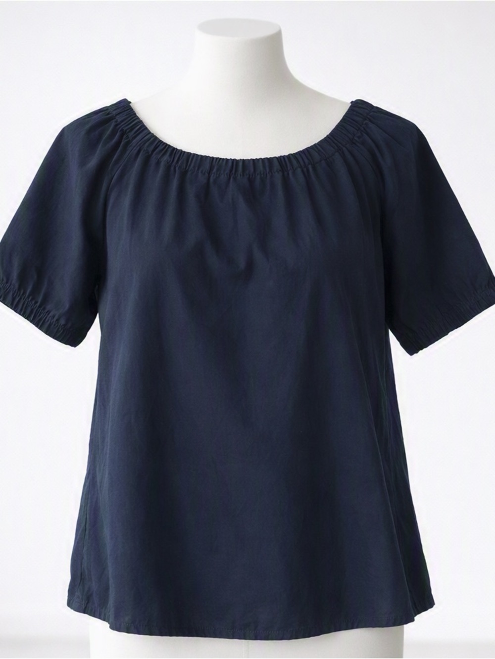 Talbots Classic Preppy Navy Boho Short Sleeve Scoop Peasant Cotton Top XL